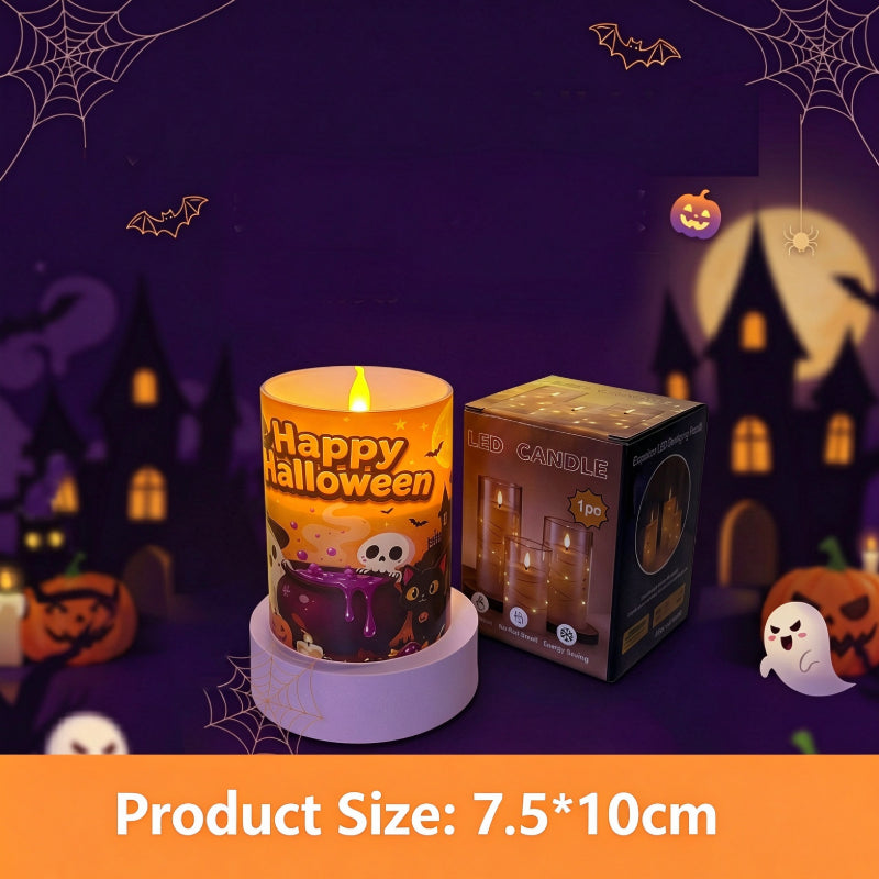 Printed LED candle Halloween pumpkin haunted house 10cm cylinder