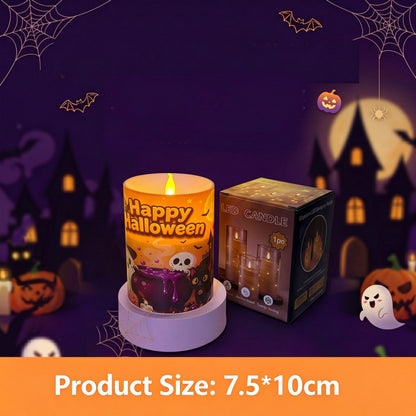 Printed LED candle Halloween pumpkin haunted house 10cm cylinder