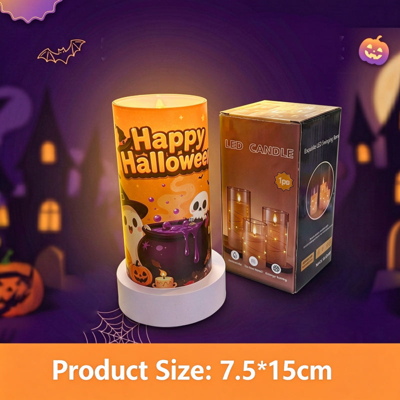Printed LED candle Halloween pumpkin haunted house 15cm cylinder