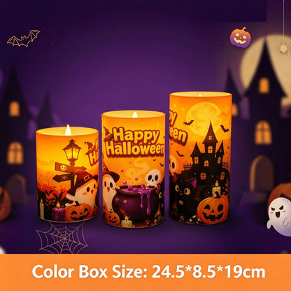 Printed LED candle Halloween pumpkin 3-piece tiered set packaging