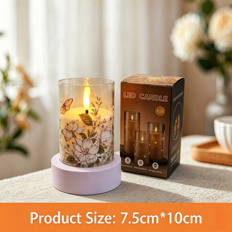 Printed LED candle vintage botanical floral 10cm with box