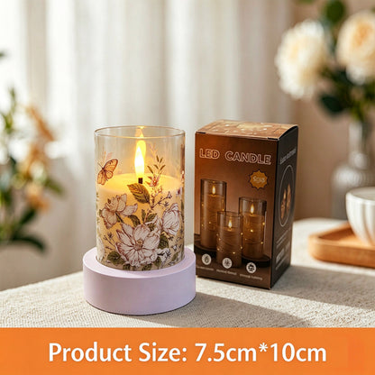 Printed LED candle vintage botanical floral 10cm with box