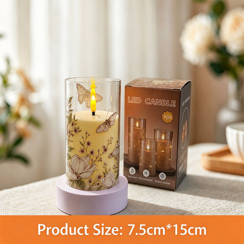 Printed LED candle vintage botanical floral 15cm with box