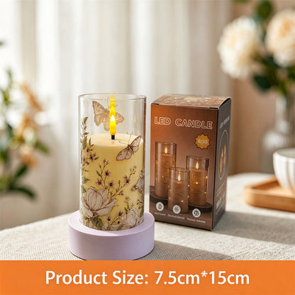 Printed LED candle vintage botanical floral 15cm with box
