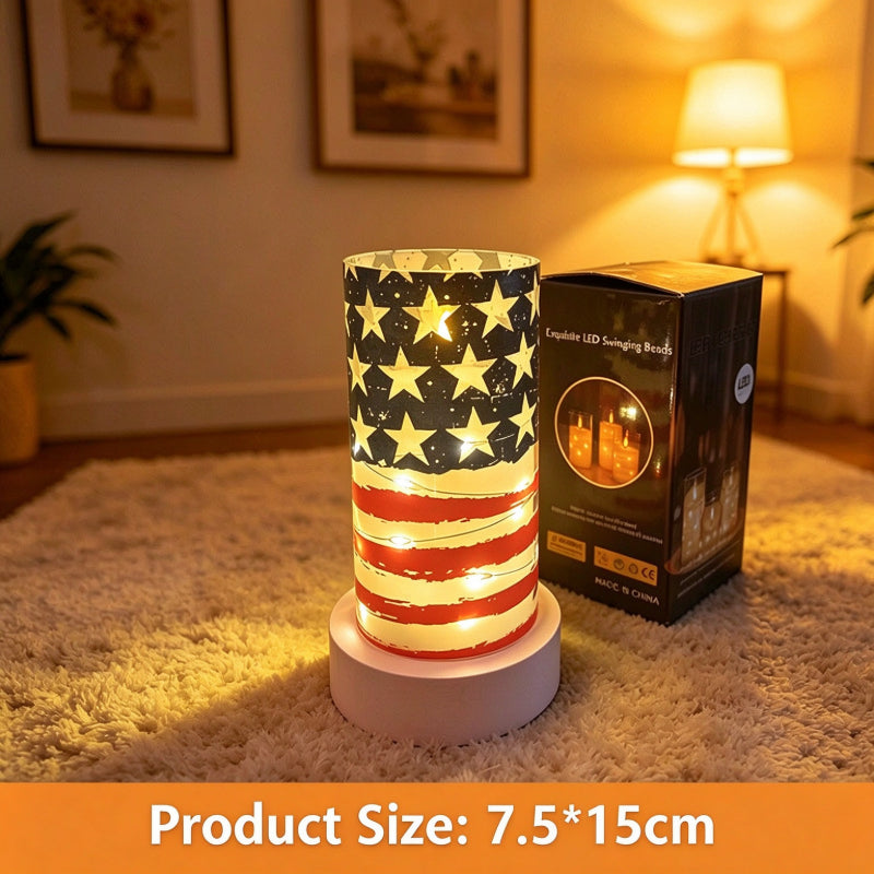 Printed LED candle American flag stars stripes 15cm cylinder
