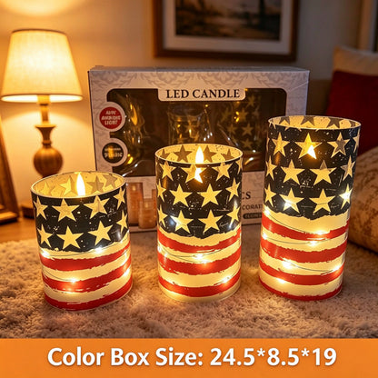 Printed LED candle American flag 3-piece tiered set packaging