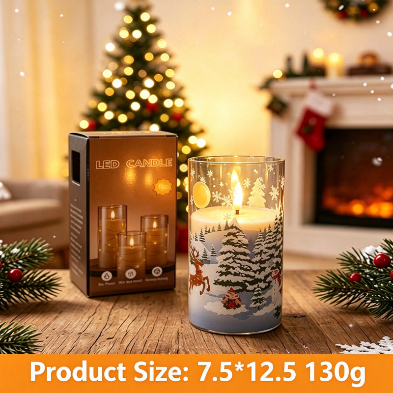 Printed LED candle Christmas Santa reindeer 12.5cm with box