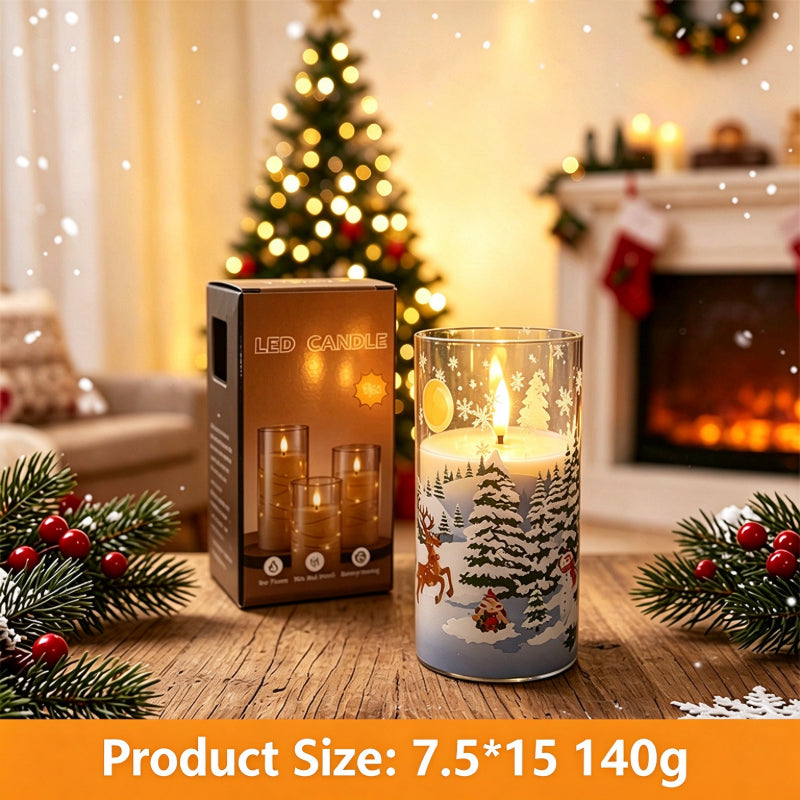 Printed LED candle Christmas Santa reindeer 15cm with box