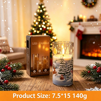 Printed LED candle Christmas Santa reindeer 15cm with box