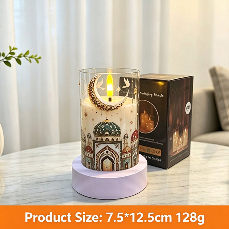 Printed LED candle Ramadan crescent mosque 12.5cm with box