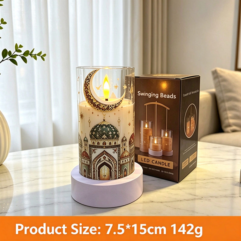 Printed LED candle Ramadan crescent mosque 15cm with box