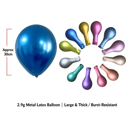 Printed latex balloon 12-inch metallic chrome 2.9g shiny latex