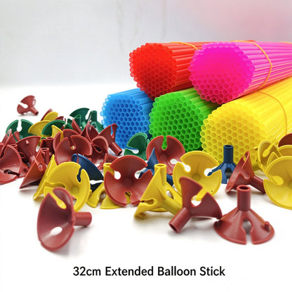Printed latex balloon 32cm extended colorful plastic holder stick