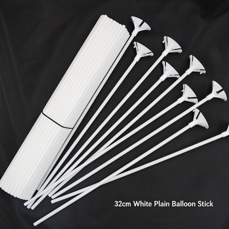 Printed latex balloon 32cm solid white plastic stick cup