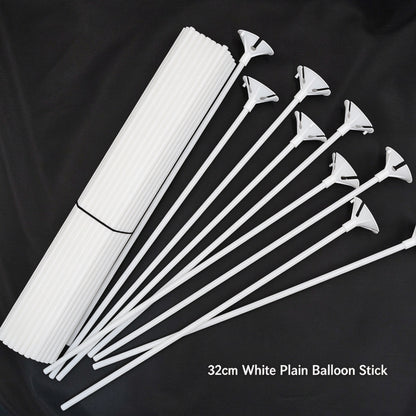 Printed latex balloon 32cm solid white plastic stick cup