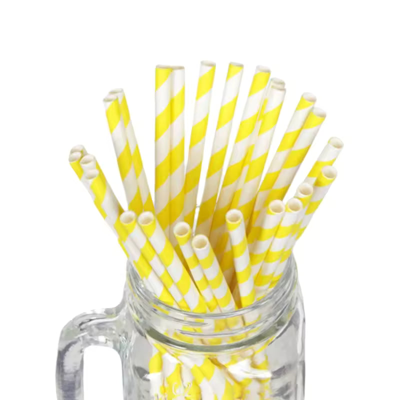 Colored Stripe Paper Straws 197*6mm - Biodegradable, Thickened for Bubble Tea & Coffee