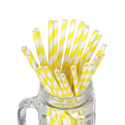 Colored Stripe Paper Straws 197*6mm - Biodegradable, Thickened for Bubble Tea & Coffee