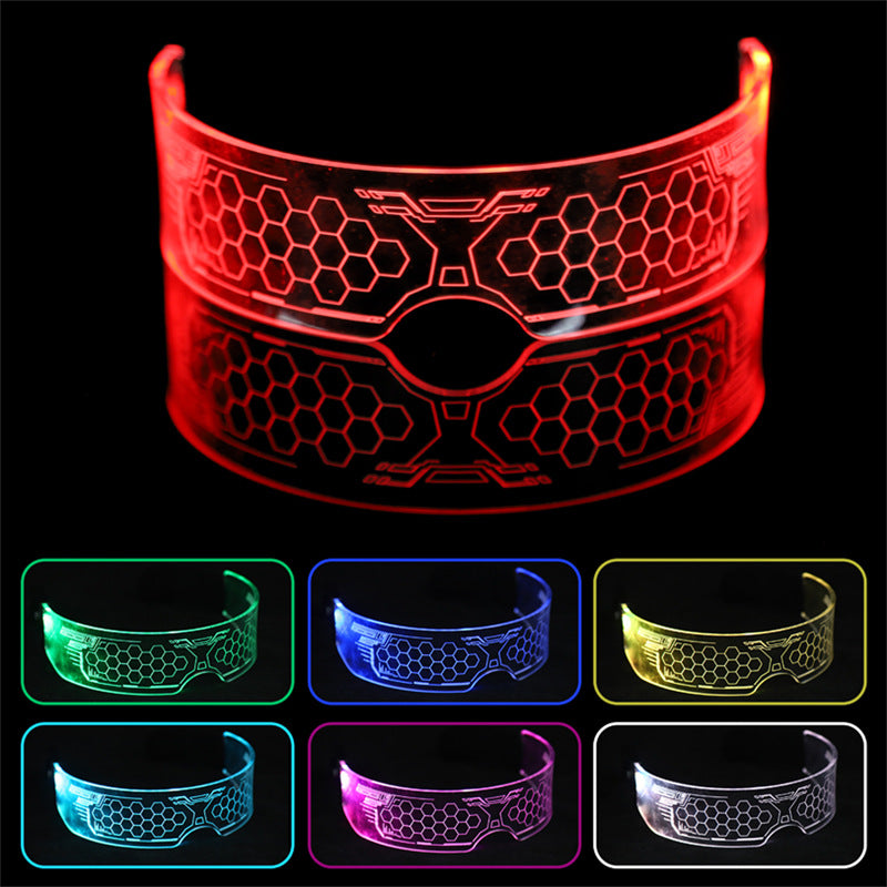 Cyberpunk LED visor glasses honeycomb hexagon grid illuminated display