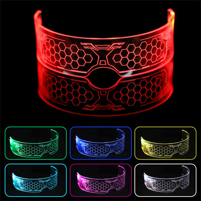 Cyberpunk LED visor glasses honeycomb hexagon grid illuminated display