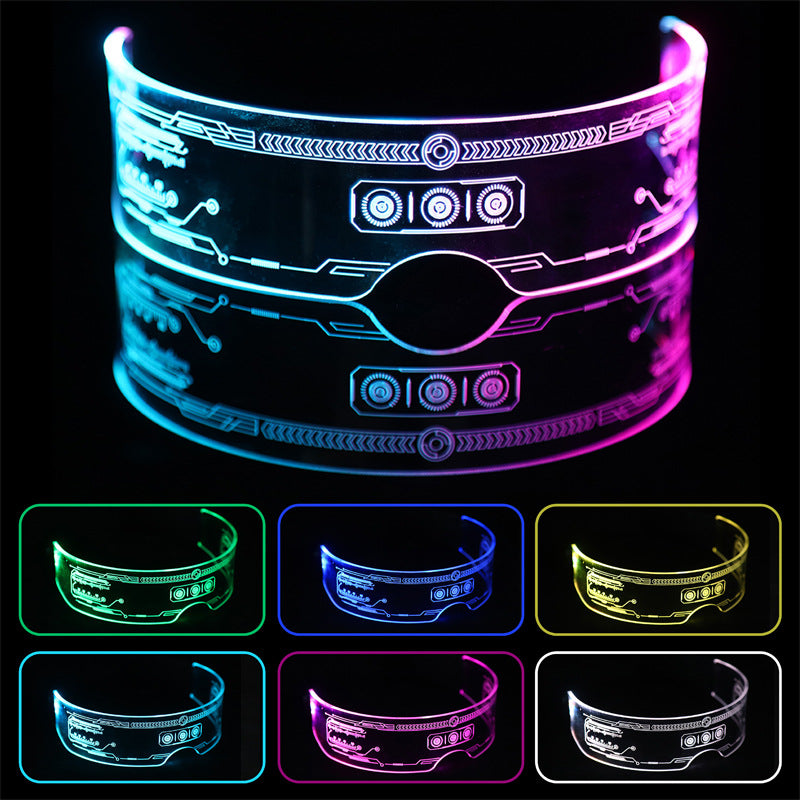 Cyberpunk LED visor glasses tech loading bar illuminated display