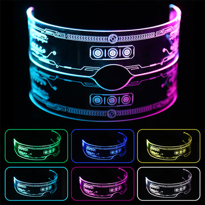 Cyberpunk LED visor glasses tech loading bar illuminated display