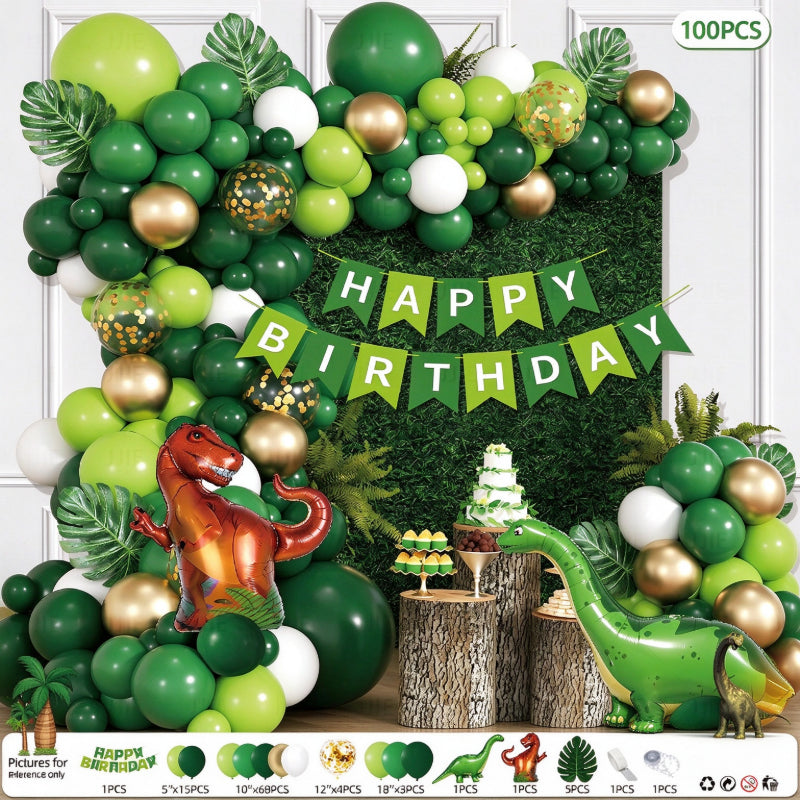 Dinosaur balloon garland kit jungle green arch foil brachiosaurus