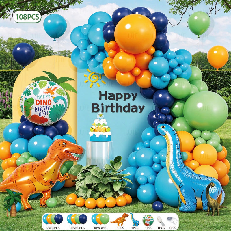 Dinosaur balloon garland kit sky blue orange arch foil dinosaur