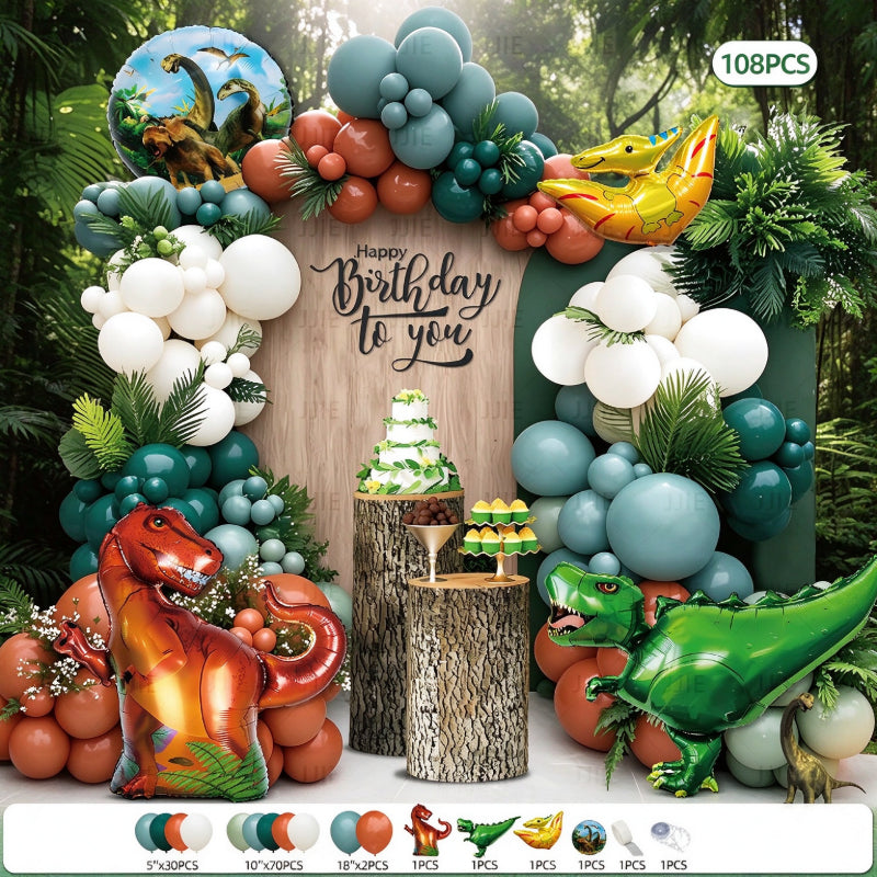 Dinosaur balloon garland kit eucalyptus sage arch red foil dinosaur