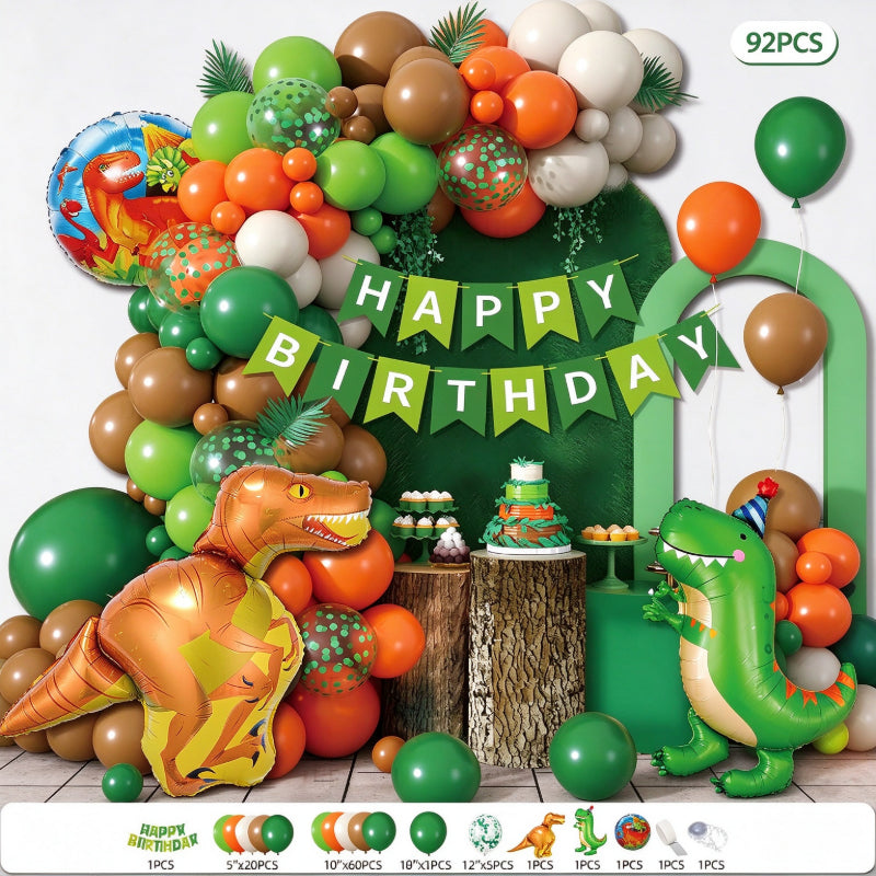Dinosaur balloon garland kit orange lime green arch foil dinosaurs