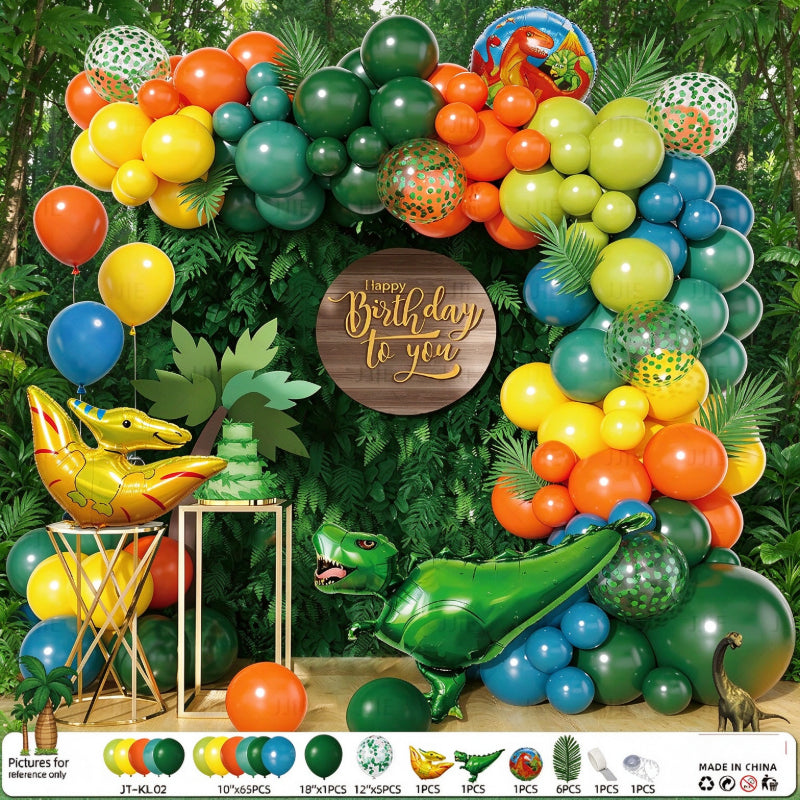 Dinosaur balloon garland kit yellow orange arch with foil pterosaur