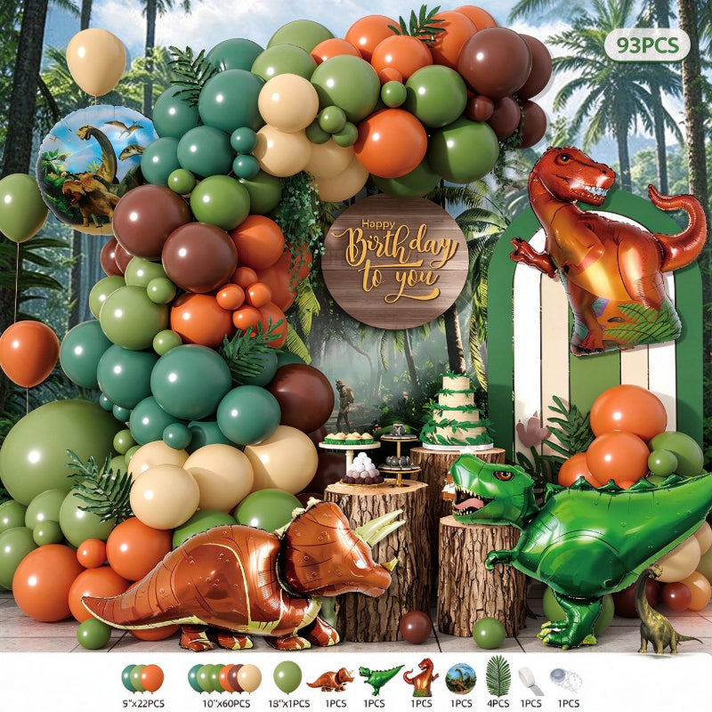 Dinosaur balloon garland kit earthy olive brown arch foil dinosaur