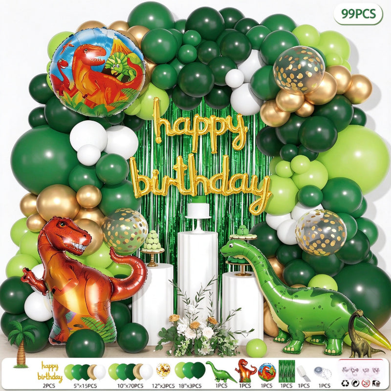 Dinosaur balloon garland kit jungle green arch dual foil dinosaurs