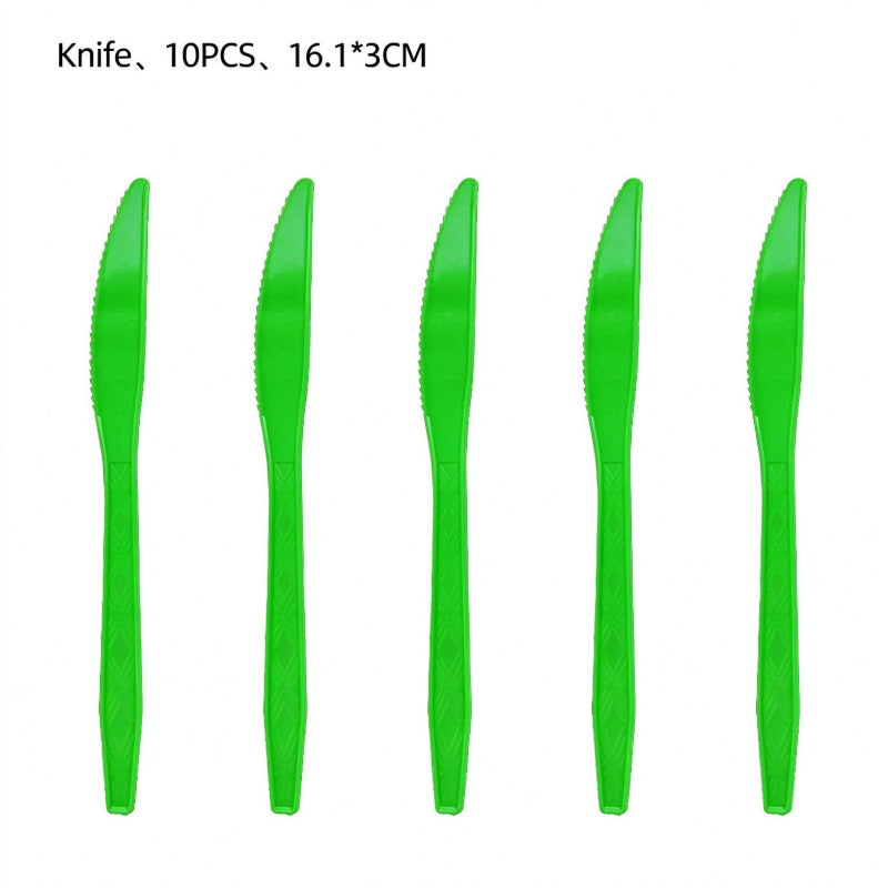 Dinosaur party tableware solid green plastic knives pack