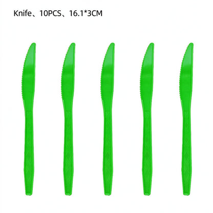 Dinosaur party tableware solid green plastic knives pack