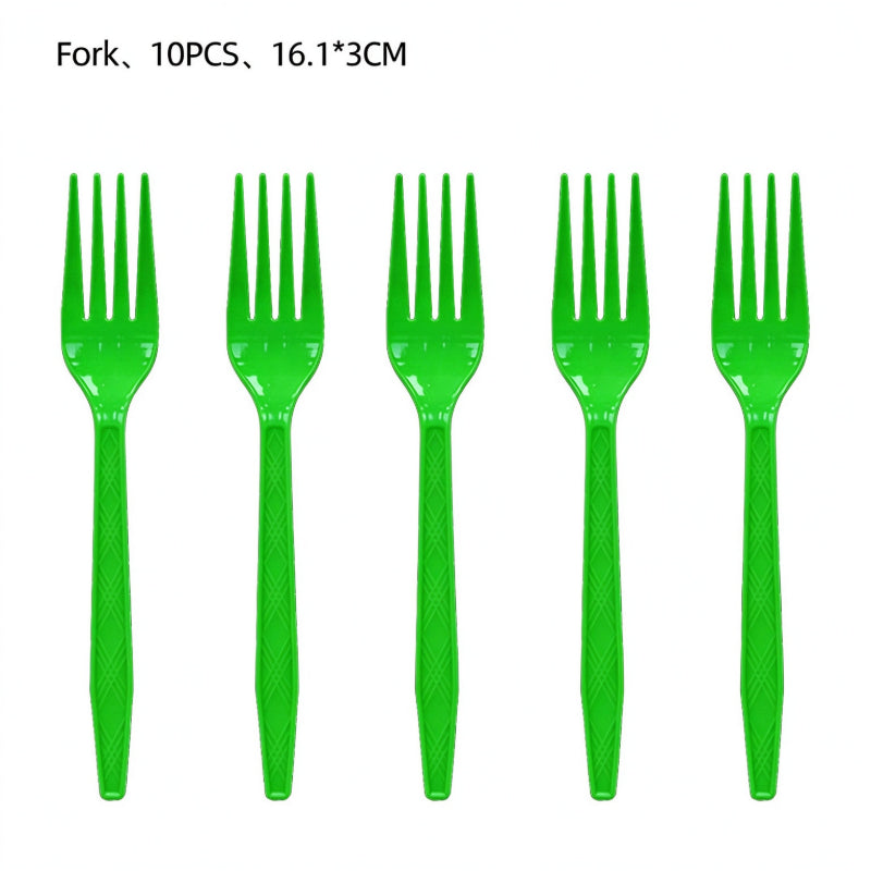 Dinosaur party tableware solid green plastic forks pack