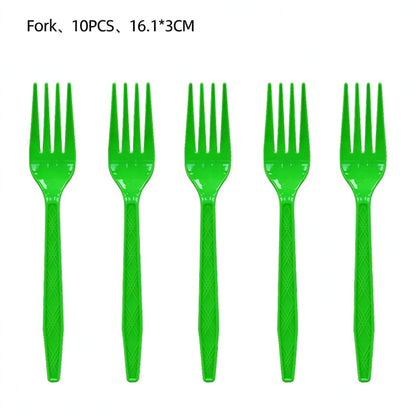 Dinosaur party tableware solid green plastic forks pack