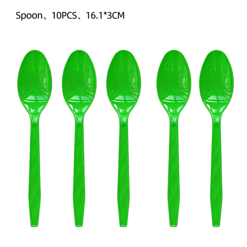 Dinosaur party tableware solid green plastic spoons pack