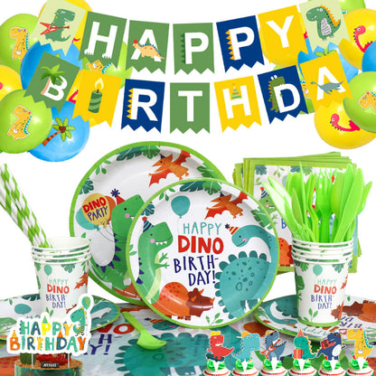 Dinosaur party tableware complete catering party set display