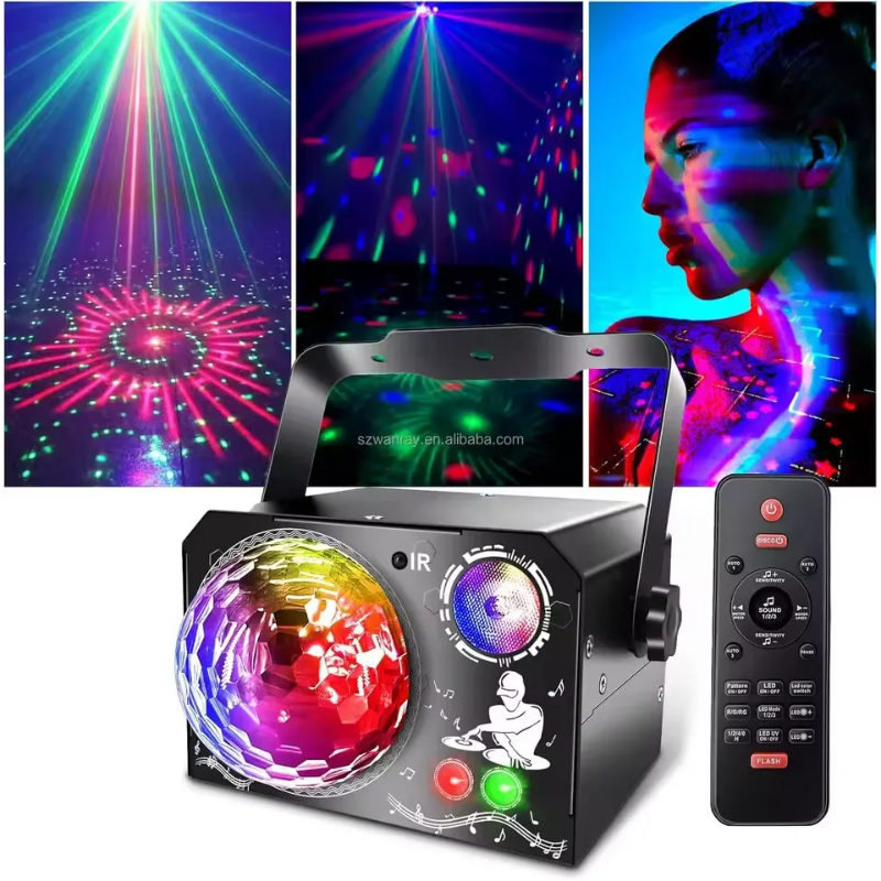 4 in 1 Disco Party Light, RGB UV Starry Sky Laser with Sound Remote Control for Home Wedding Stage DJ Lighting
