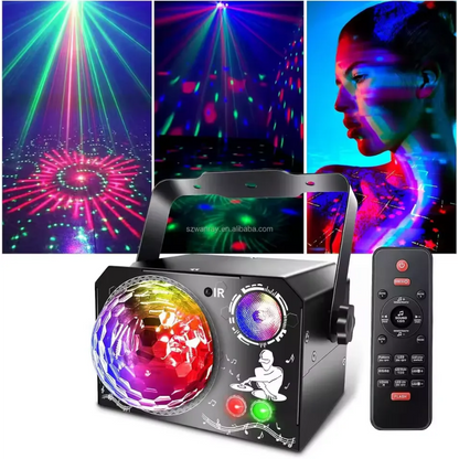 4 in 1 Disco Party Light, RGB UV Starry Sky Laser with Sound Remote Control for Home Wedding Stage DJ Lighting