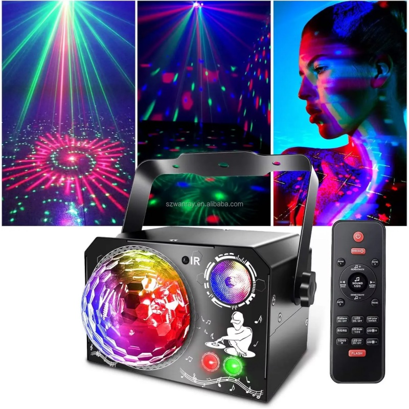 4 in 1 Disco Party Light, RGB UV Starry Sky Laser with Sound Remote Control for Home Wedding Stage DJ Lighting