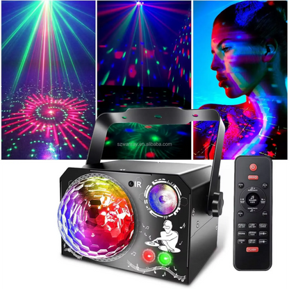 4 in 1 Disco Party Light, RGB UV Starry Sky Laser with Sound Remote Control for Home Wedding Stage DJ Lighting