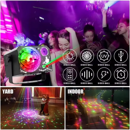 4 in 1 Disco Party Light, RGB UV Starry Sky Laser with Sound Remote Control for Home Wedding Stage DJ Lighting