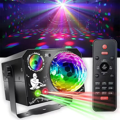 4 in 1 Disco Party Light, RGB UV Starry Sky Laser with Sound Remote Control for Home Wedding Stage DJ Lighting