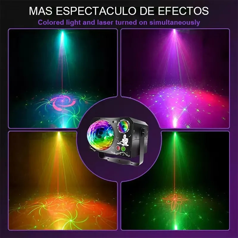4 in 1 Disco Party Light, RGB UV Starry Sky Laser with Sound Remote Control for Home Wedding Stage DJ Lighting