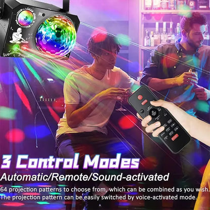 4 in 1 Disco Party Light, RGB UV Starry Sky Laser with Sound Remote Control for Home Wedding Stage DJ Lighting