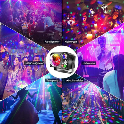 4 in 1 Disco Party Light, RGB UV Starry Sky Laser with Sound Remote Control for Home Wedding Stage DJ Lighting