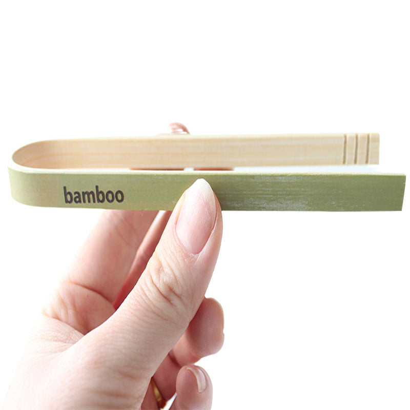 Bamboo food tong curved side profile with laser logo