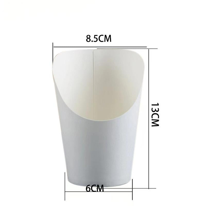 French fry cup solid plain white large size with high back scoop