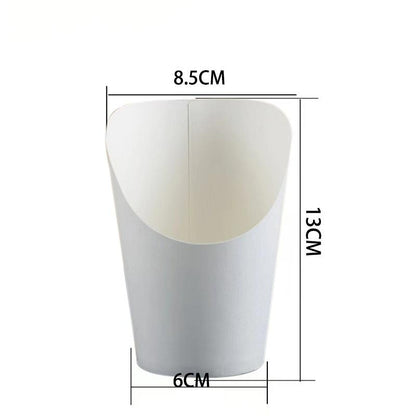 French fry cup solid plain white large size with high back scoop